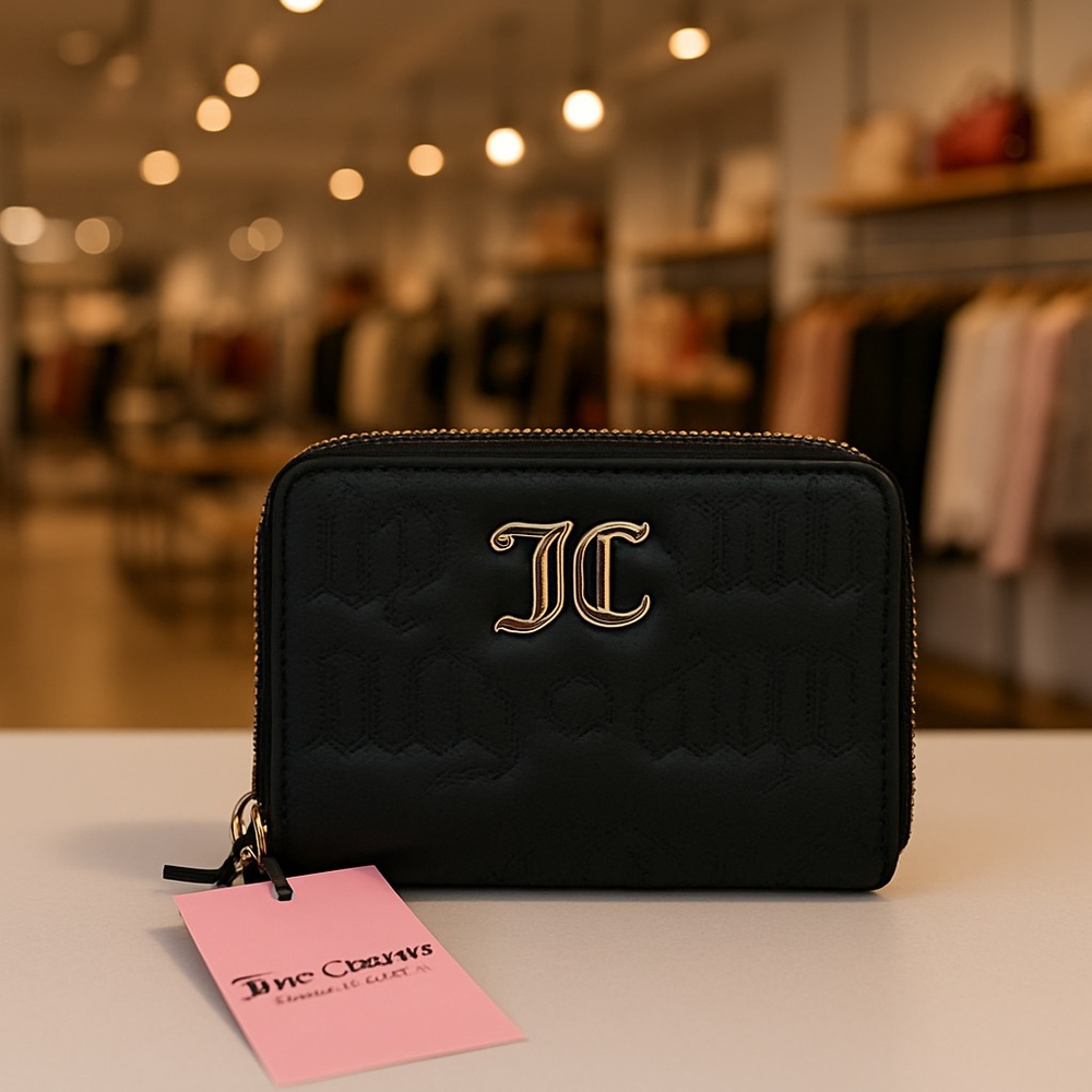 Juicy Couture Black Double Zip Wallet w/ Heart Charm – NWT - Picture 2 of 16
